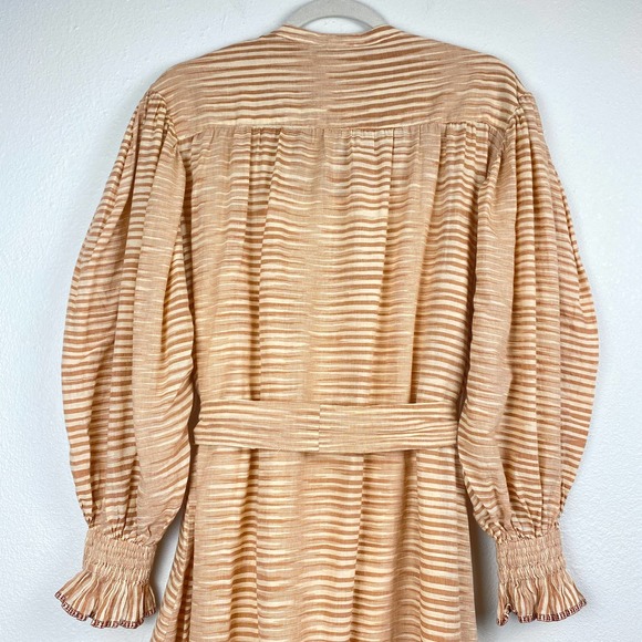 NWT Ulla Johnson Fiora Shirt Dress in Stripe Fawn Color Tie waist Casual Sz 8 - Picture 14 of 15